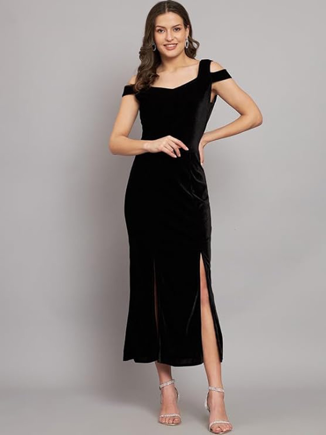 

CHANDERKASH Velvet Maxi Party Dress, Black