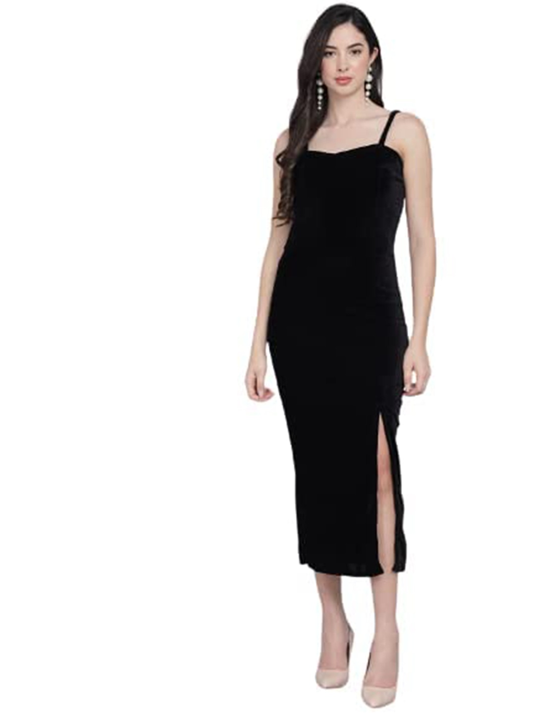 

CHANDERKASH Velvet Bodycon Midi Party Dress, Black