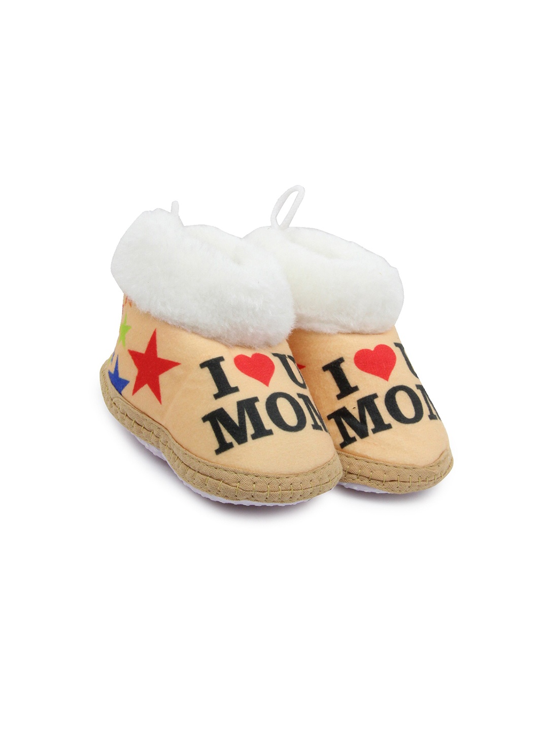 

BAESD Infants I Love Mom Printed Cotton Booties, Beige