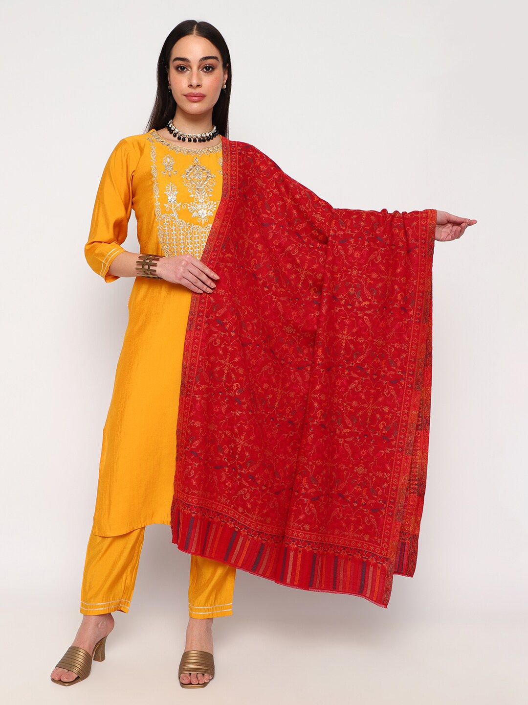 

La Vastraa Woven Design Woollen Shawl, Red