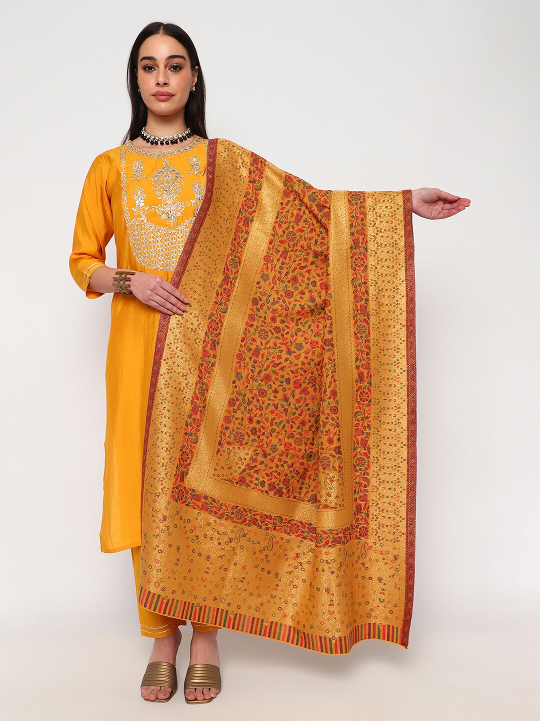 

La Vastraa Woven Design Woollen Shawl, Mustard