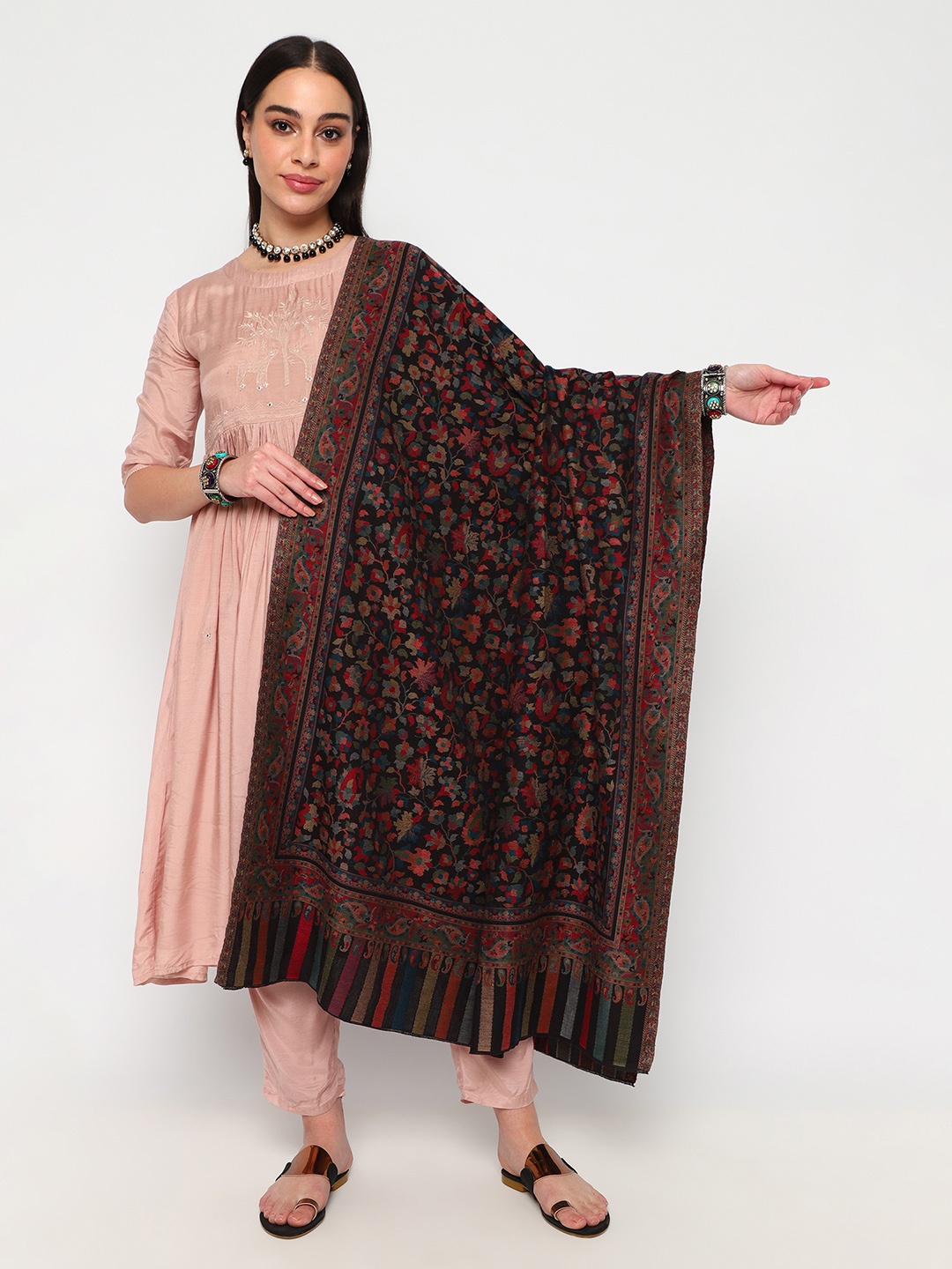 

La Vastraa Woven Design Woollen Shawl, Black