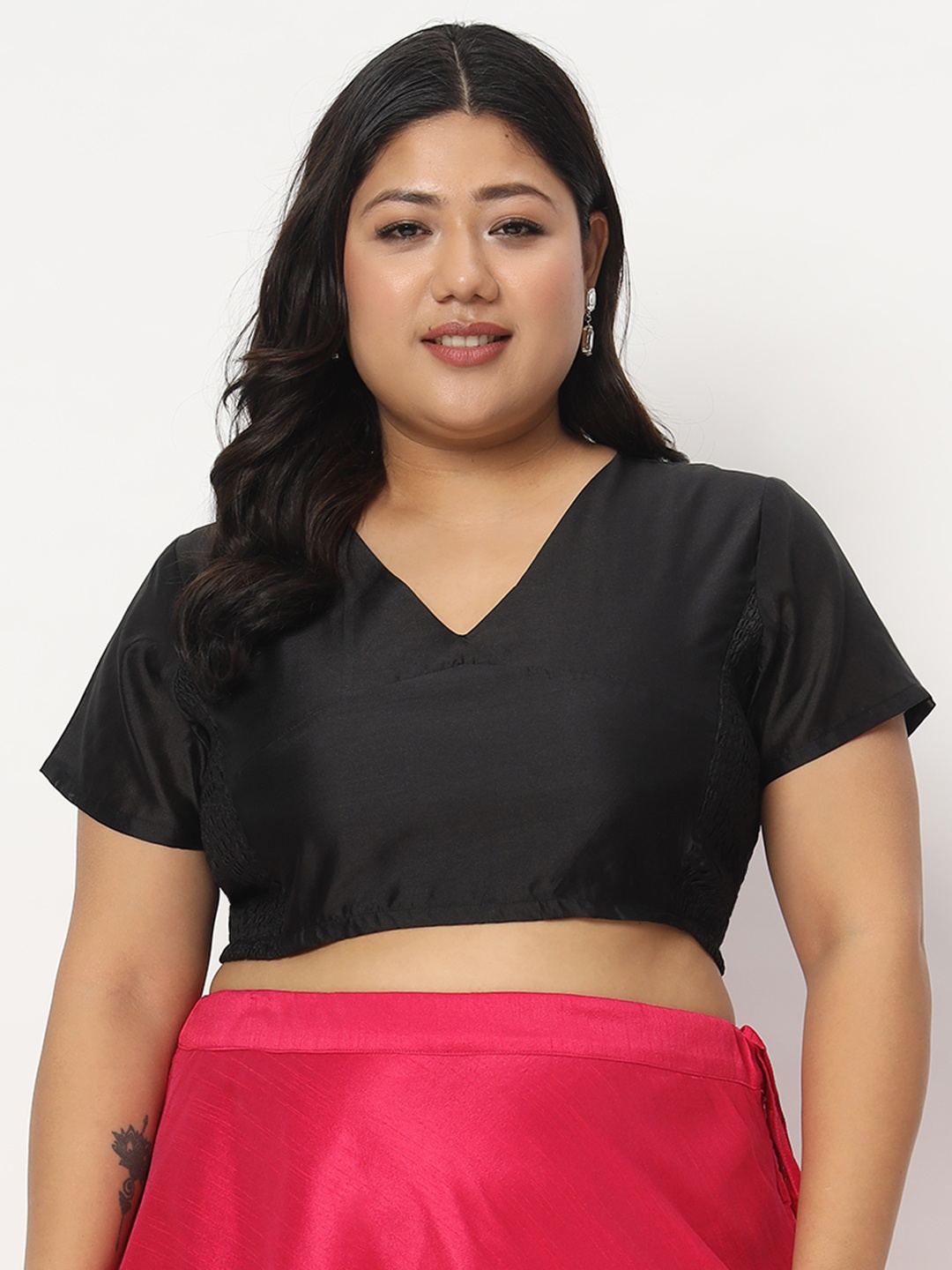 

studio rasa Plus Size Stretchable Saree Blouse, Black