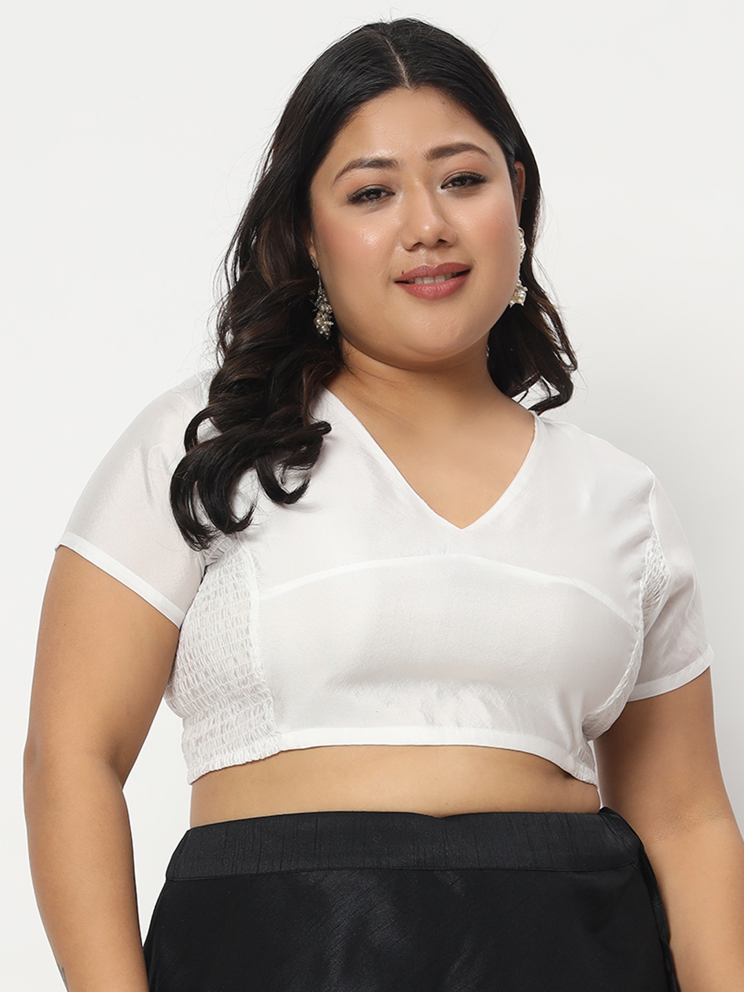 

studio rasa Plus Size V-Neck Stretchable Saree Blouse, White