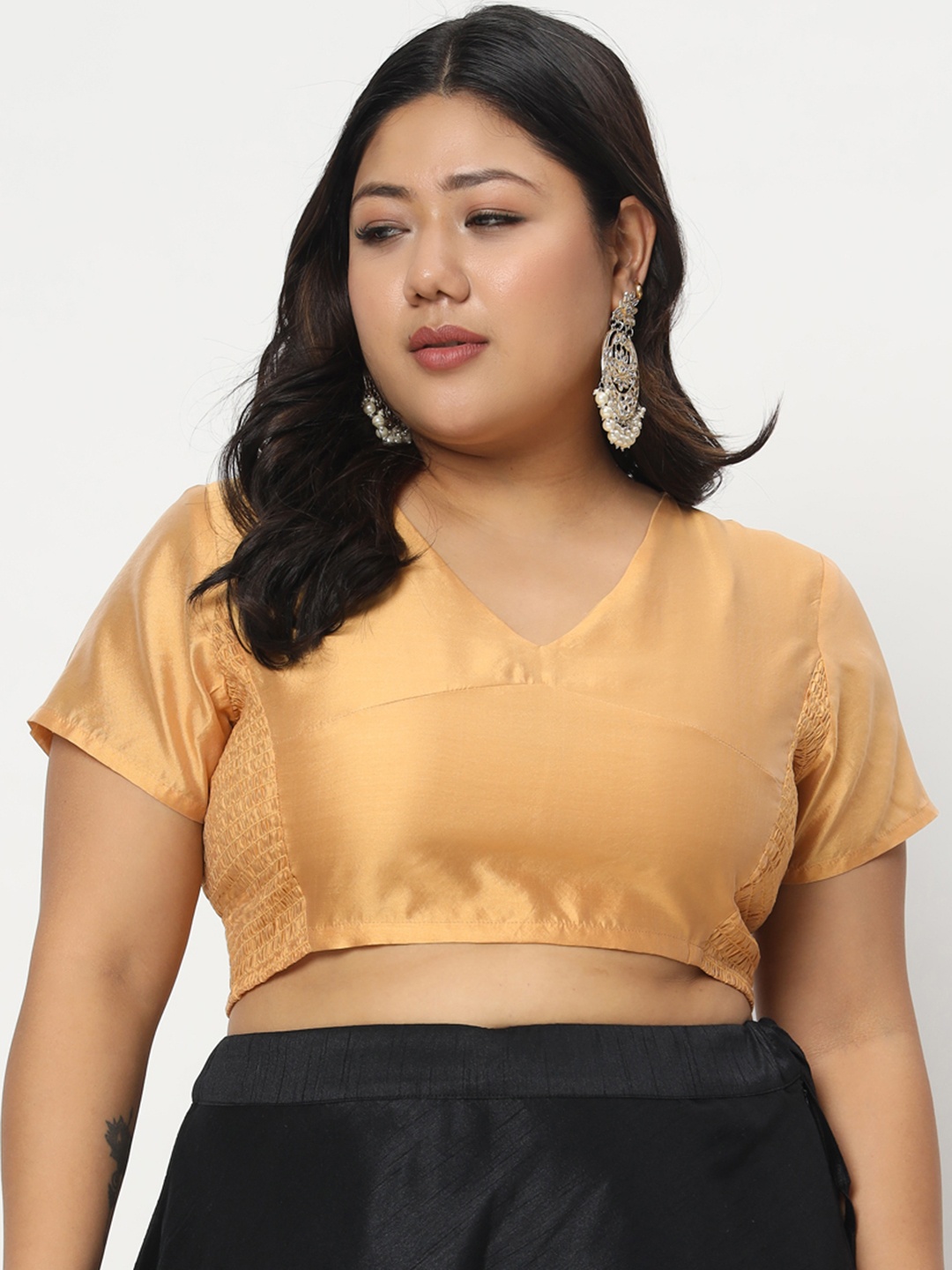 

studio rasa Plus Size Stretchable Saree Blouse, Beige