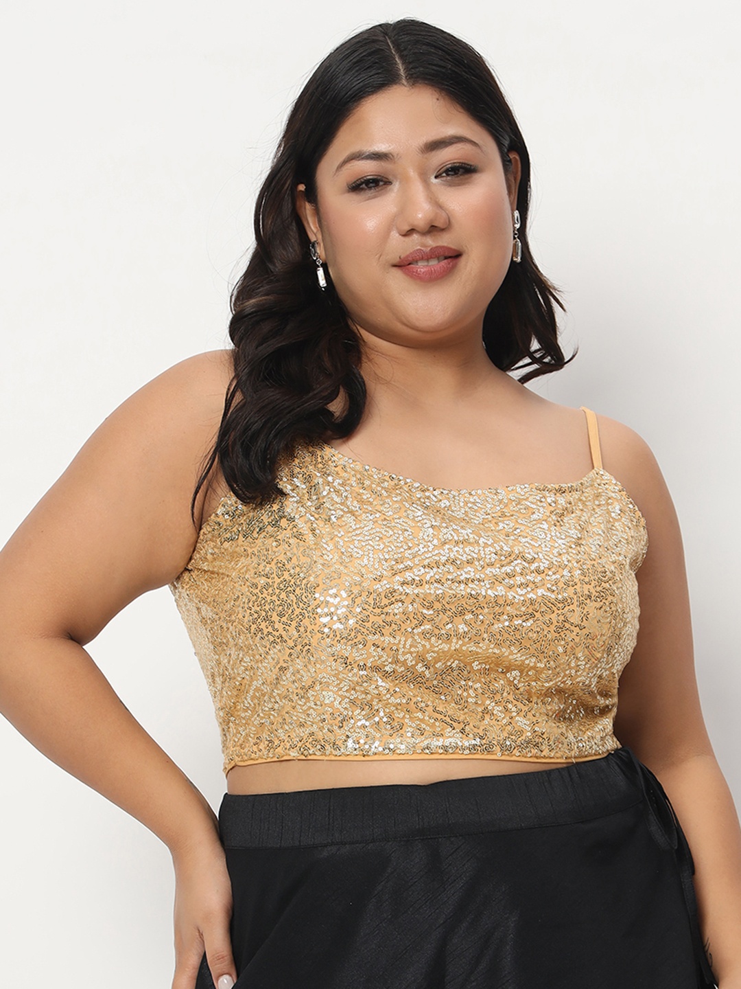 

studio rasa Plus Size Sequined Embellished Saree Blouse, Gold