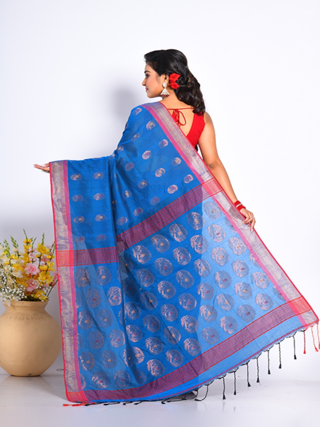 

Morchari Woven Design Zari Pure Cotton Saree, Blue