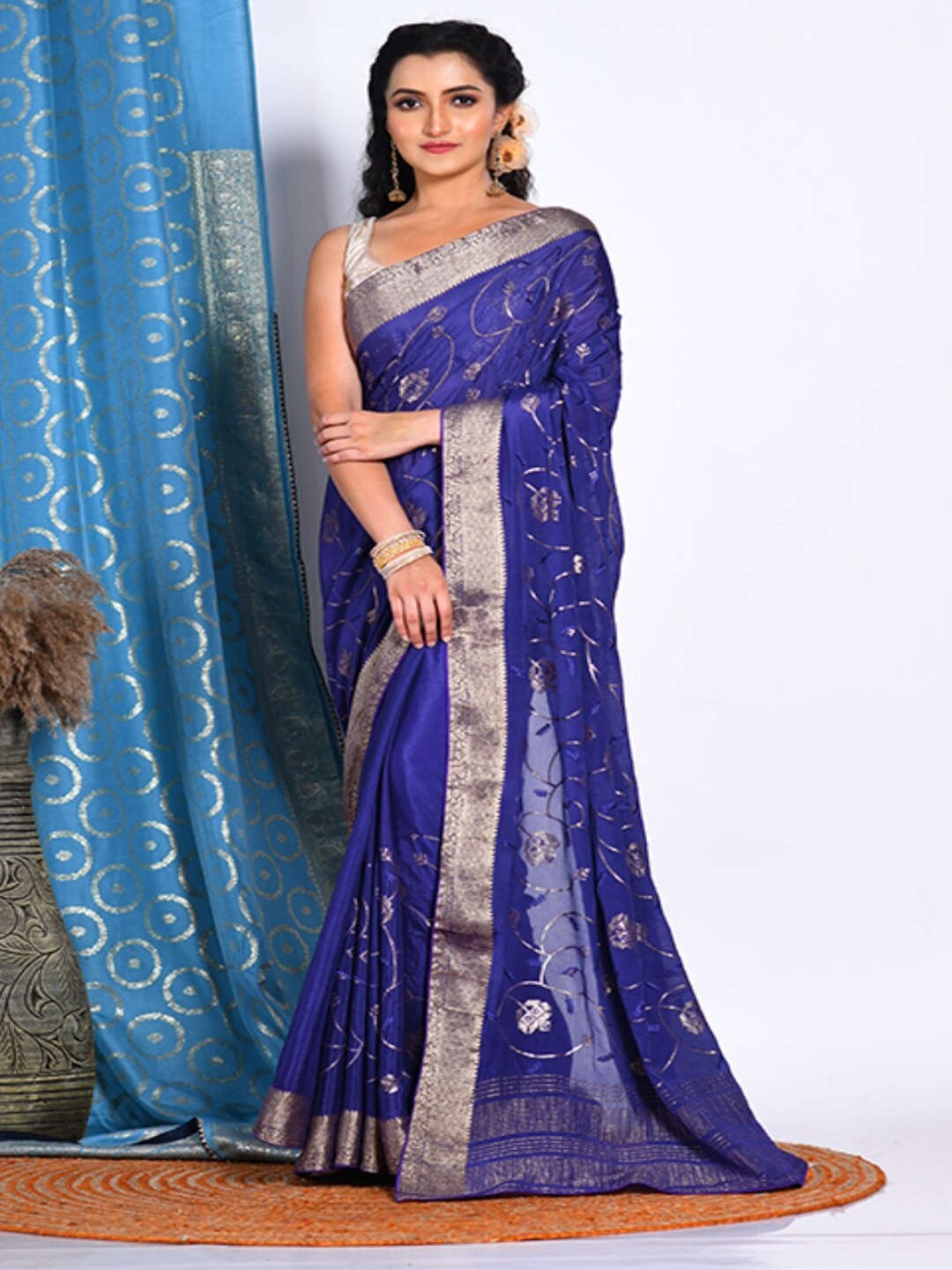 

Morchari Floral Embroidered Pure Chiffon Saree, Purple