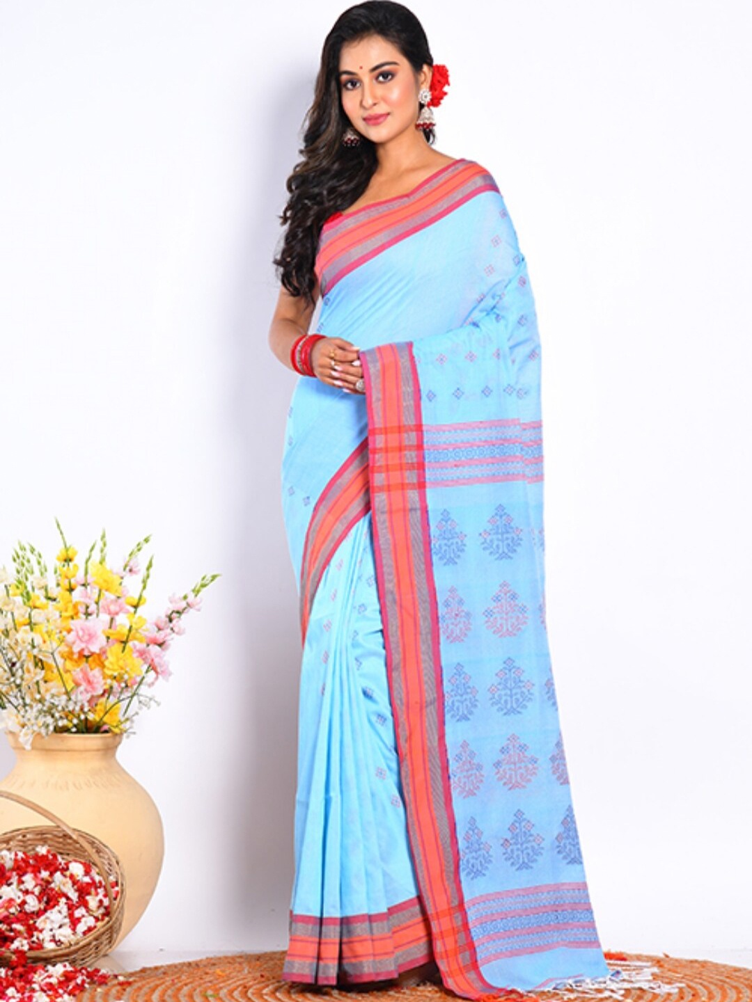 

Morchari Ethnic Motifs Printed Pure Cotton Saree, Blue