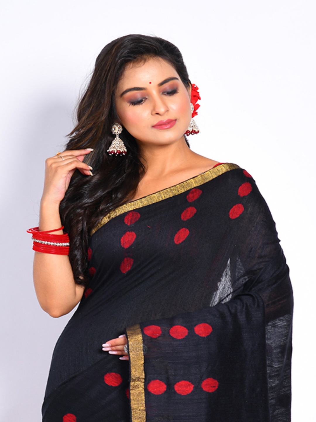 

Morchari Polka Dot Zari Saree, Black