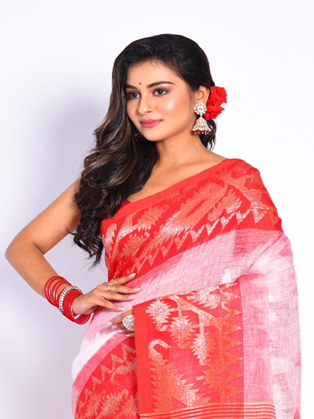 

Morchari Ethnic Motifs Woven Design Zari Saree, Red