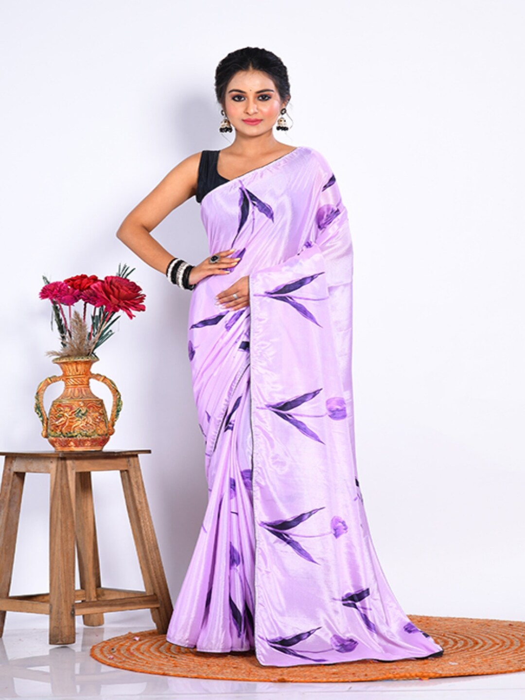 Morchari Floral Printed Saree, Lavender