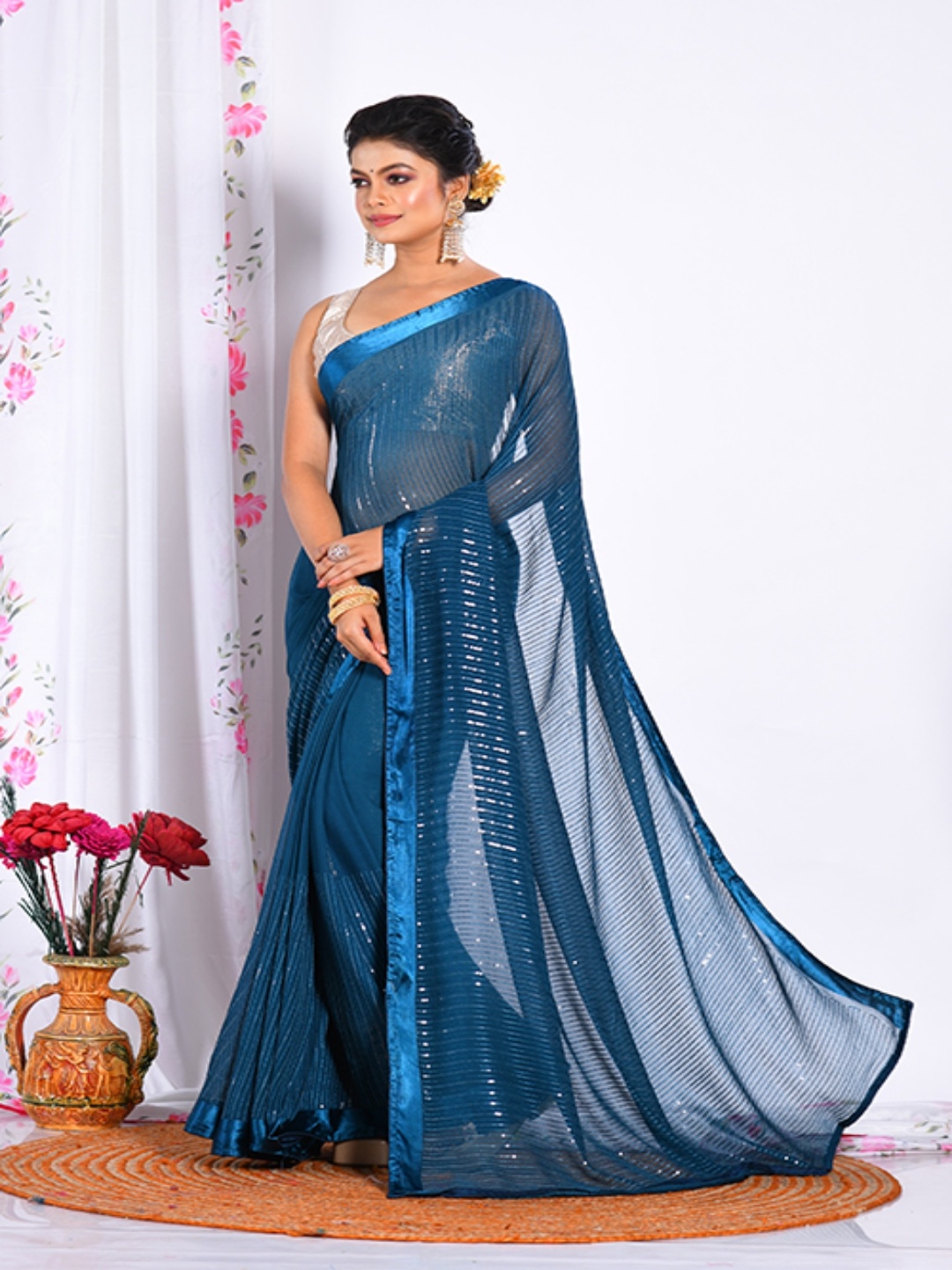 

Morchari Embellished Sequinned Saree, Blue