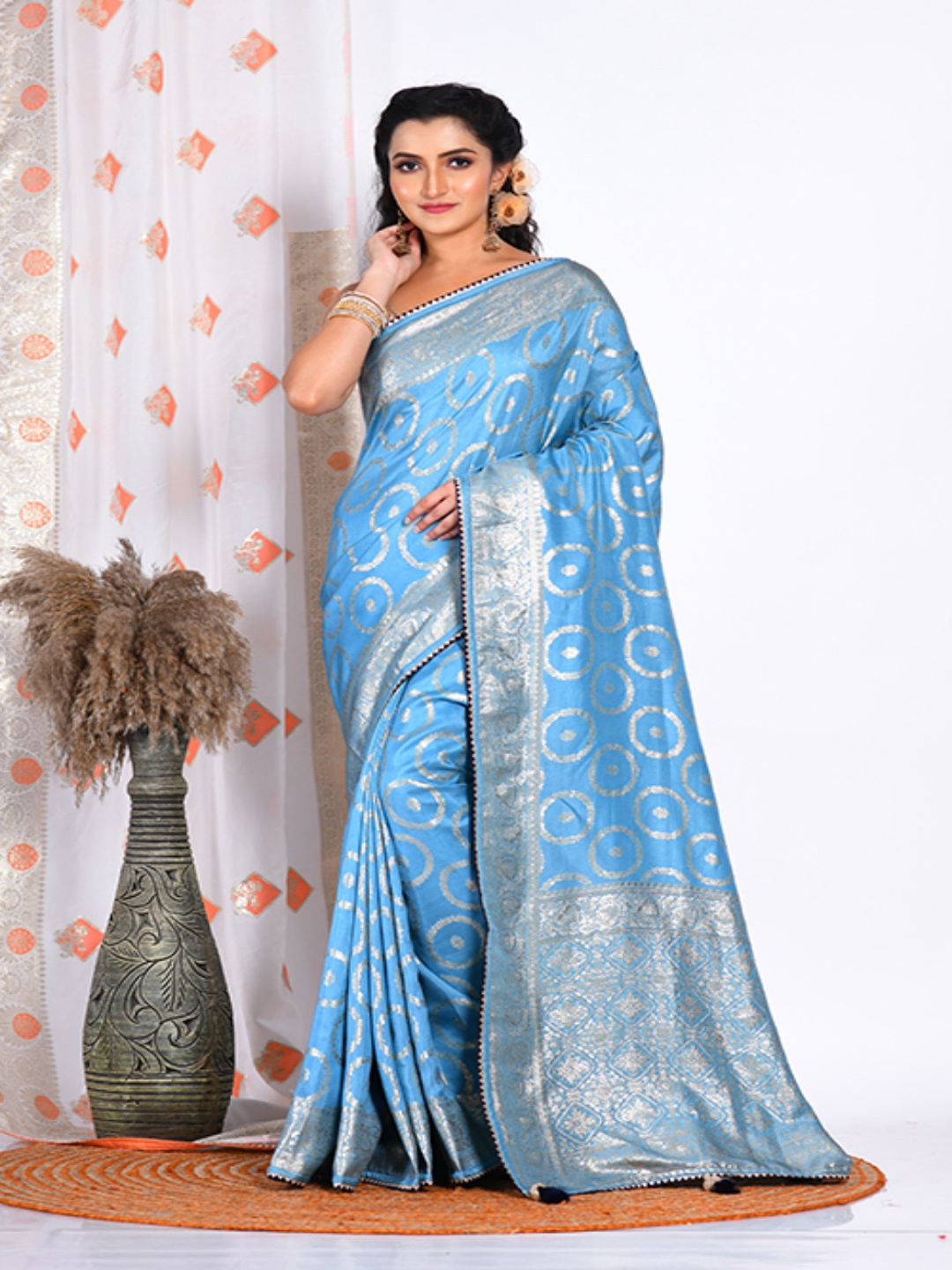 

Morchari Ethnic Motifs Woven Design Gotta Patti Pure Silk Saree, Blue