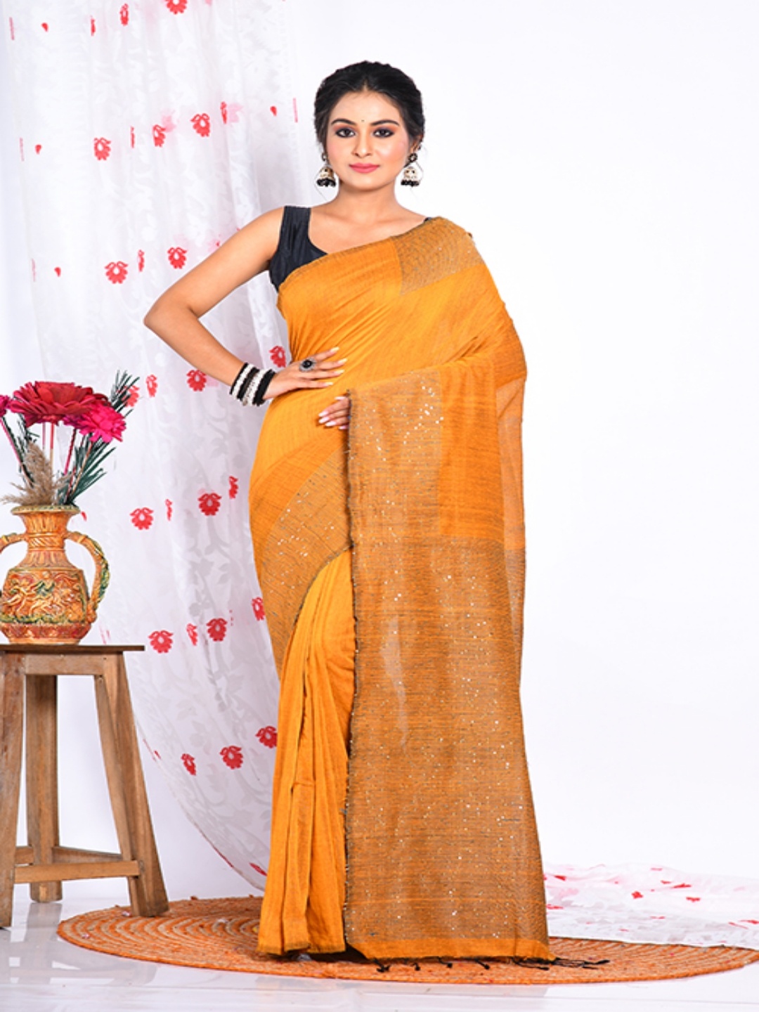 

Morchari Sequinned Embellished Saree, Mustard