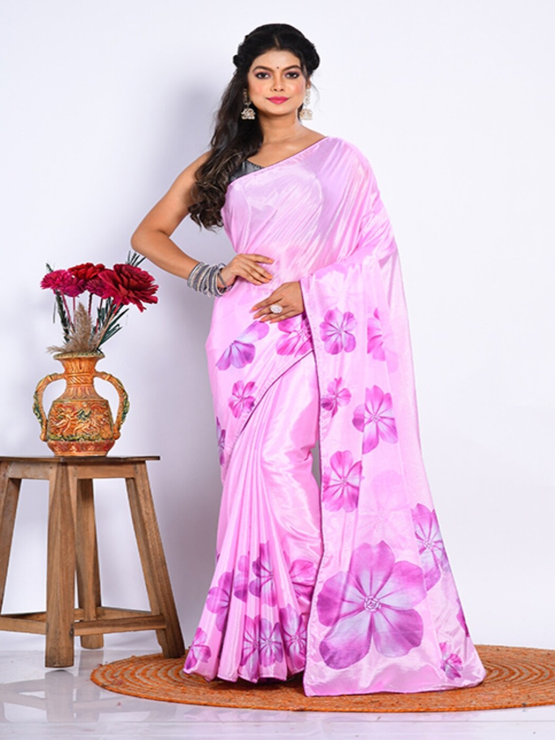 Morchari Floral Printed Saree, Pink