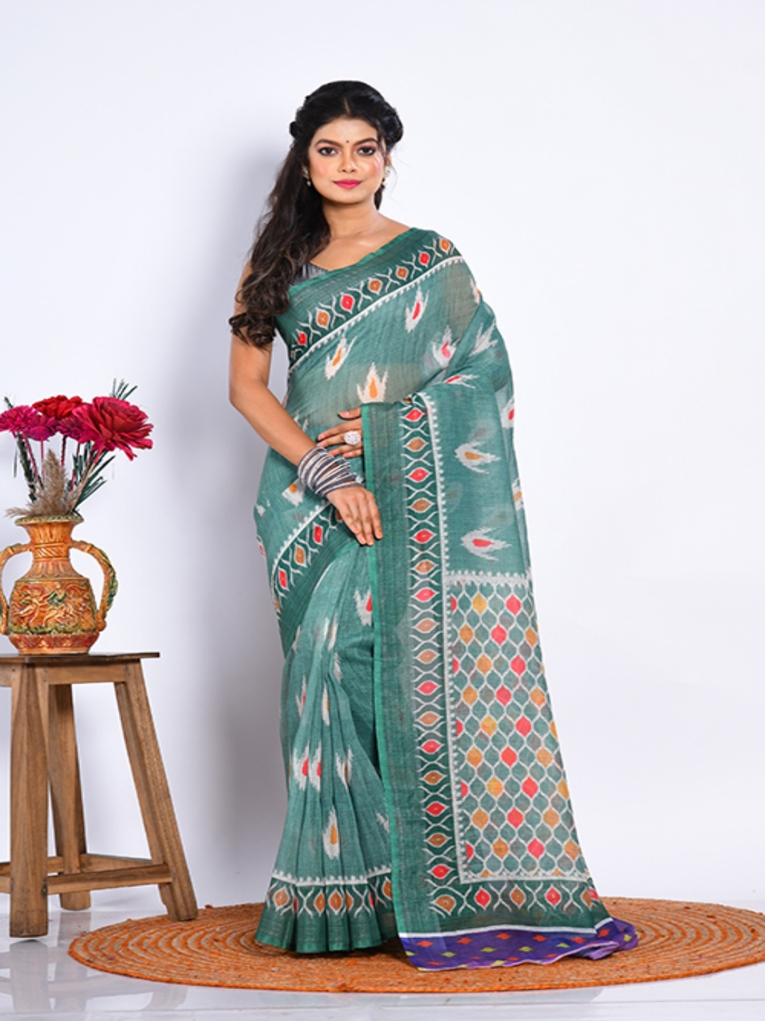 

Morchari Ethnic Motifs Printed Saree, Green