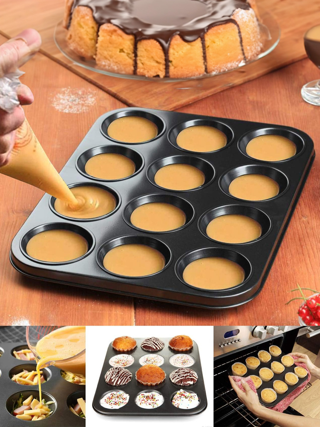 

URBANFIX Black Aluminum Non-Stick Muffin & Cup Cake Tray