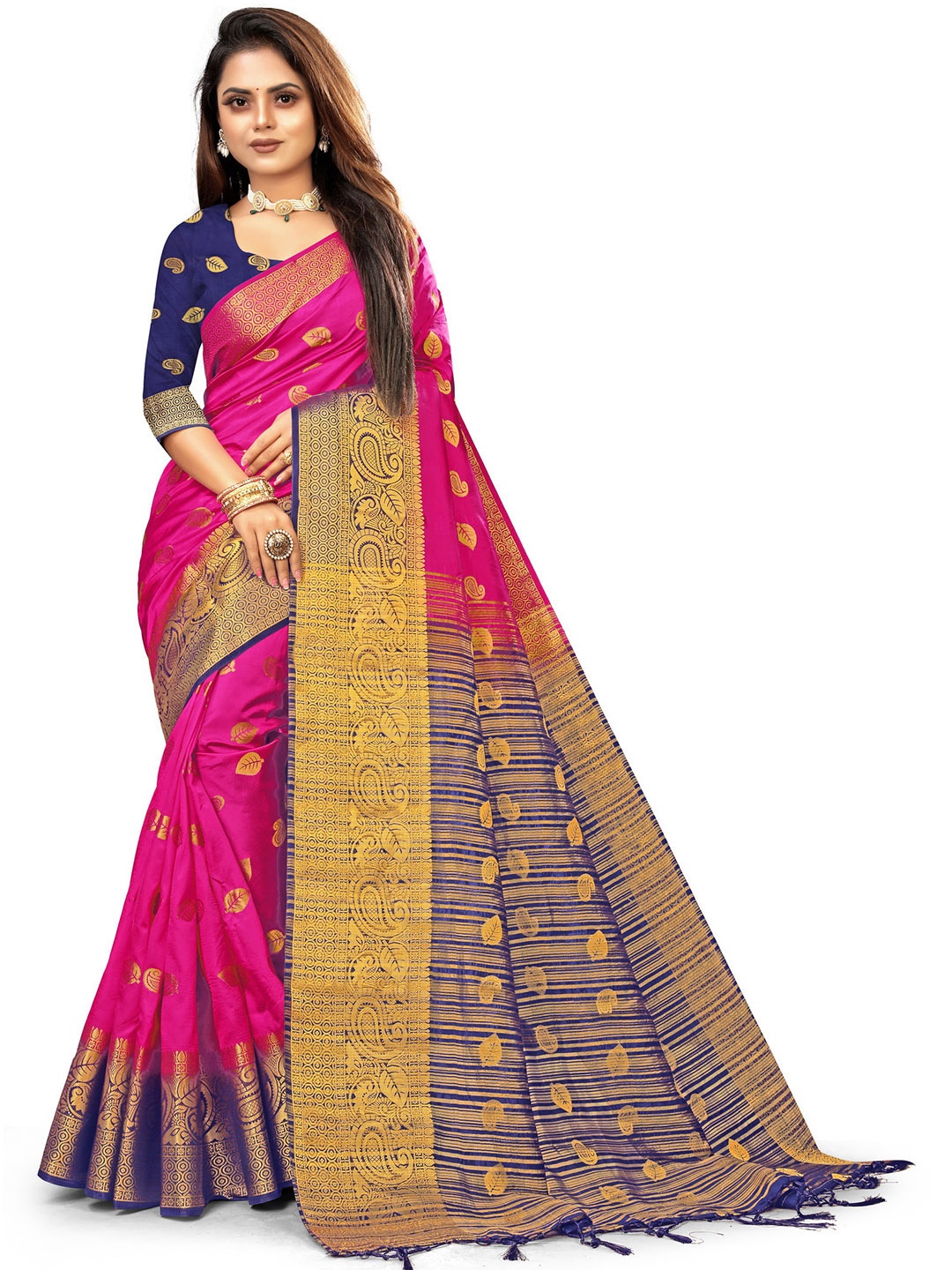 

ANISSA SAREE Ethnic Motifs Banarasi Zari Saree, Pink