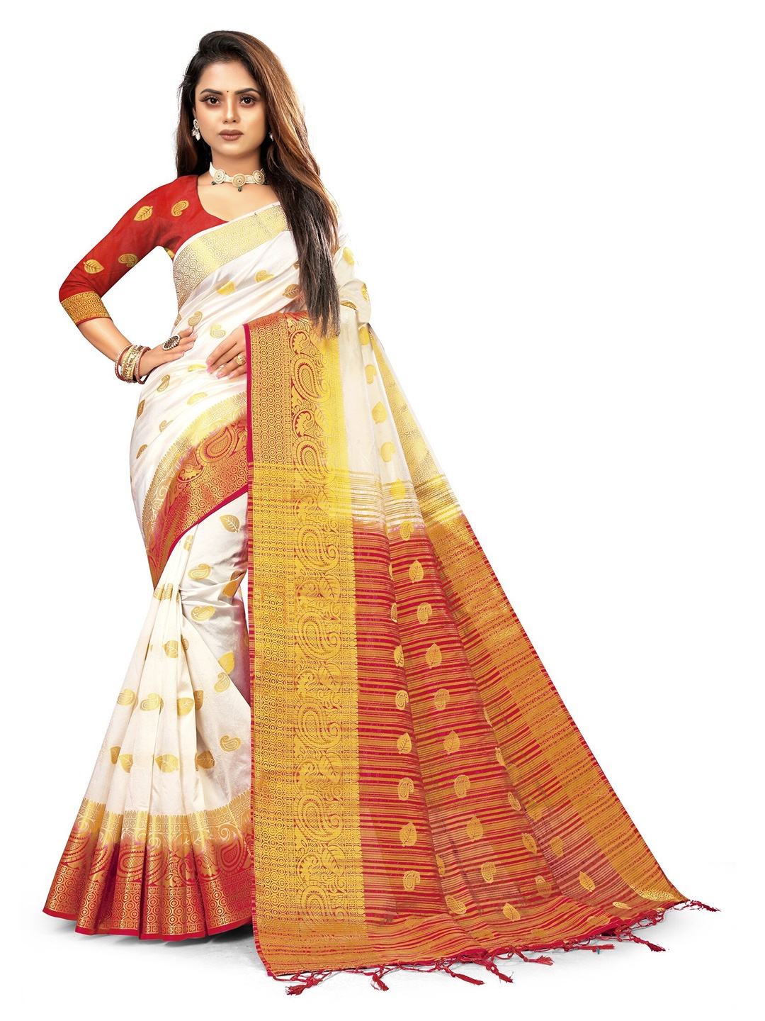 

ANISSA SAREE Ethnic Motifs Banarasi Zari Saree, White