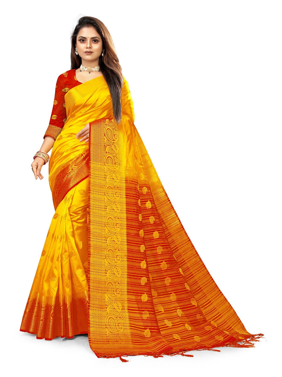 

ANISSA SAREE Ethnic Motif Woven Design Banarasi Zari Saree, Yellow