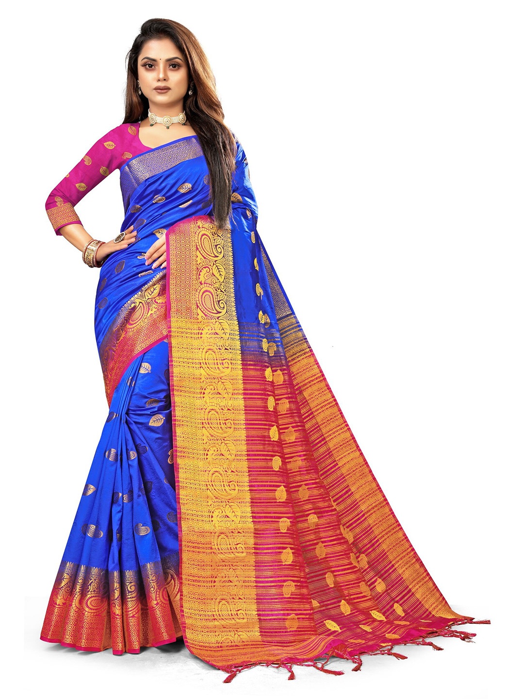 

ANISSA SAREE Ethnic Motifs Banarasi Zari Saree, Blue