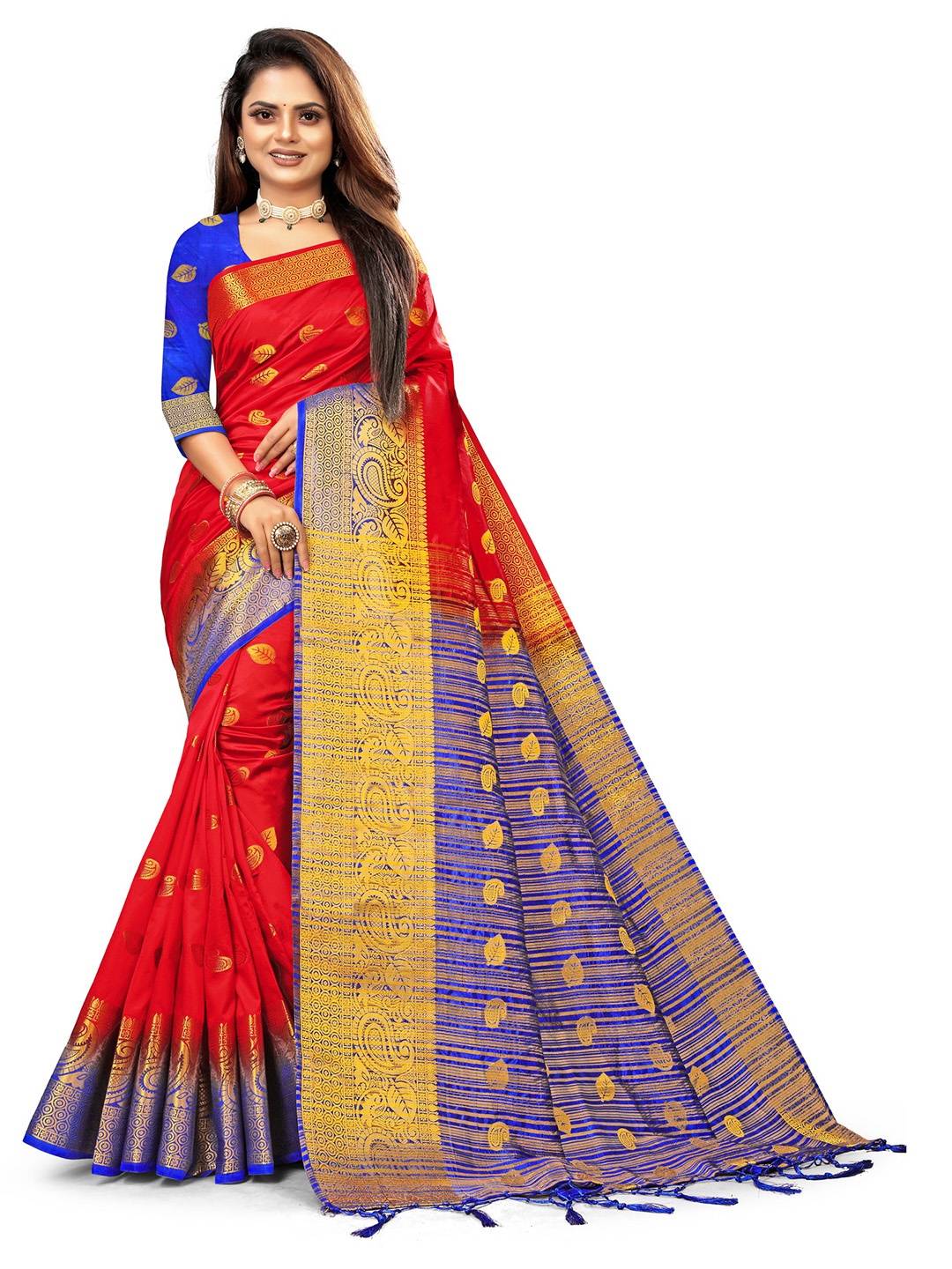 

ANISSA SAREE Woven Design Ethnic Motifs Zari Banarasi Saree, Red