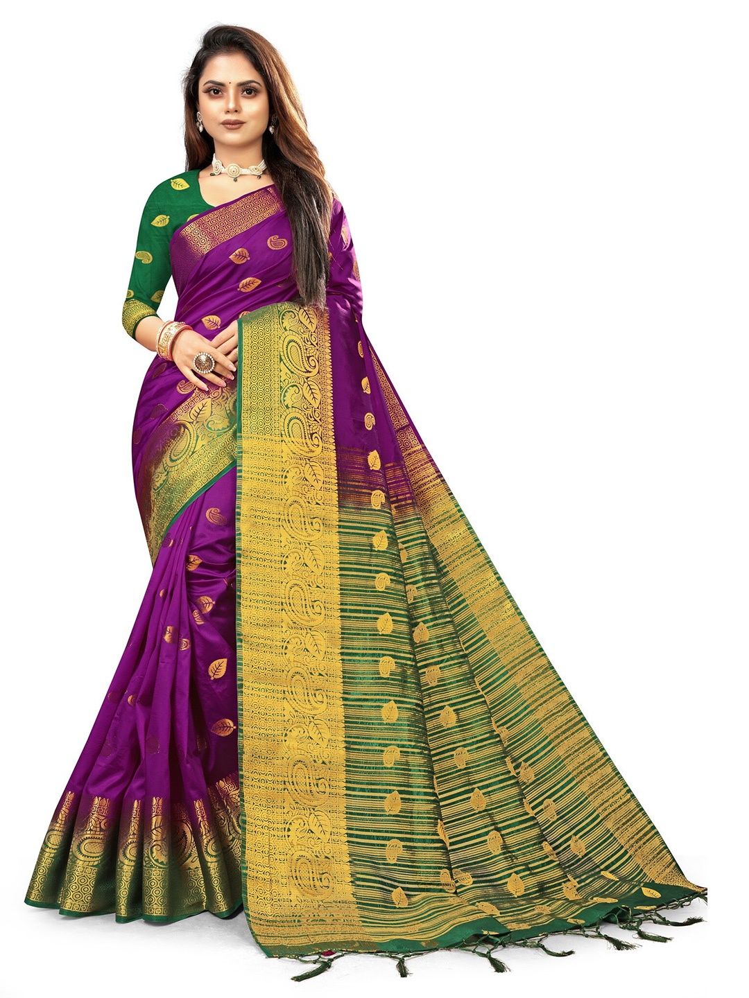 

ANISSA SAREE Woven Design Ethnic Motifs Printed Zari Banarasi Saree, Violet