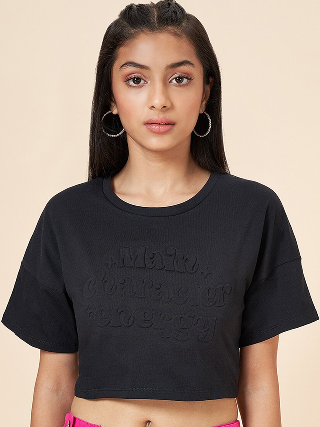 

Coolsters by Pantaloons Girls Typography Drop-Shoulder Sleeves Crop T-shirt, Black
