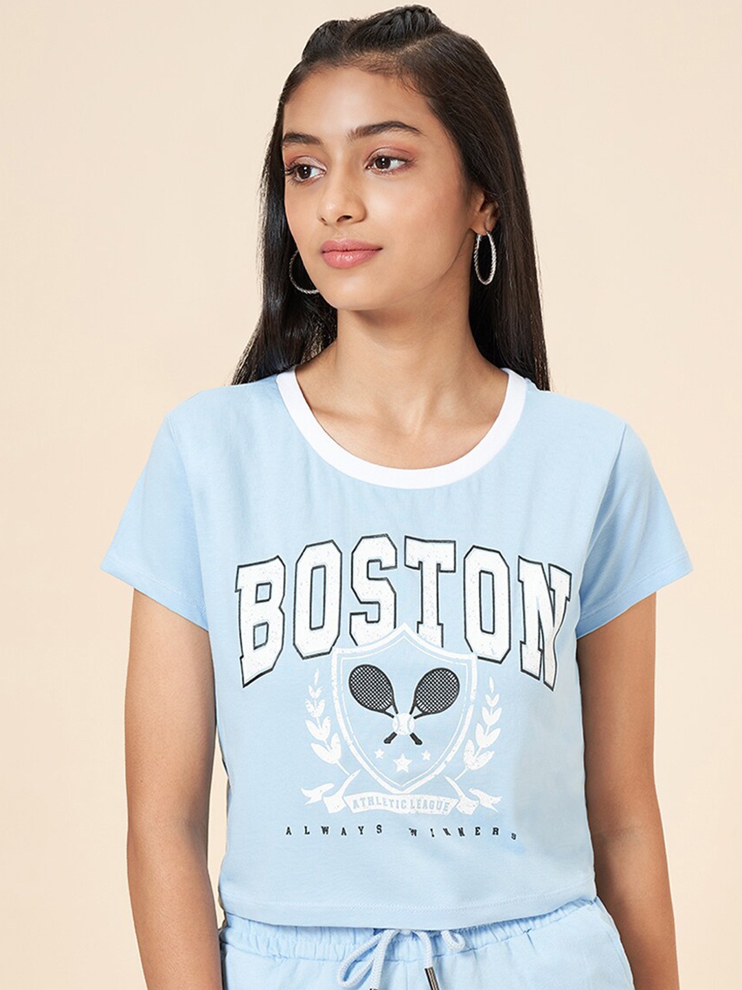 

Coolsters by Pantaloons Girls Typography Printed Crop T-shirt, Blue