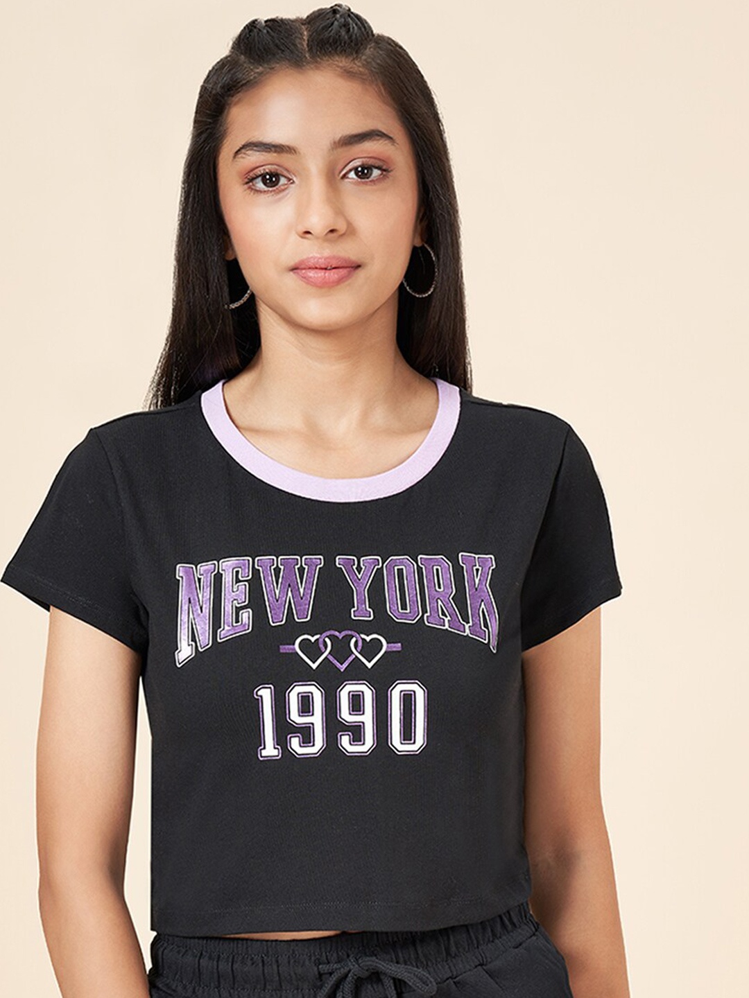 

Coolsters by Pantaloons Girls Typography Printed Crop T-shirt, Black
