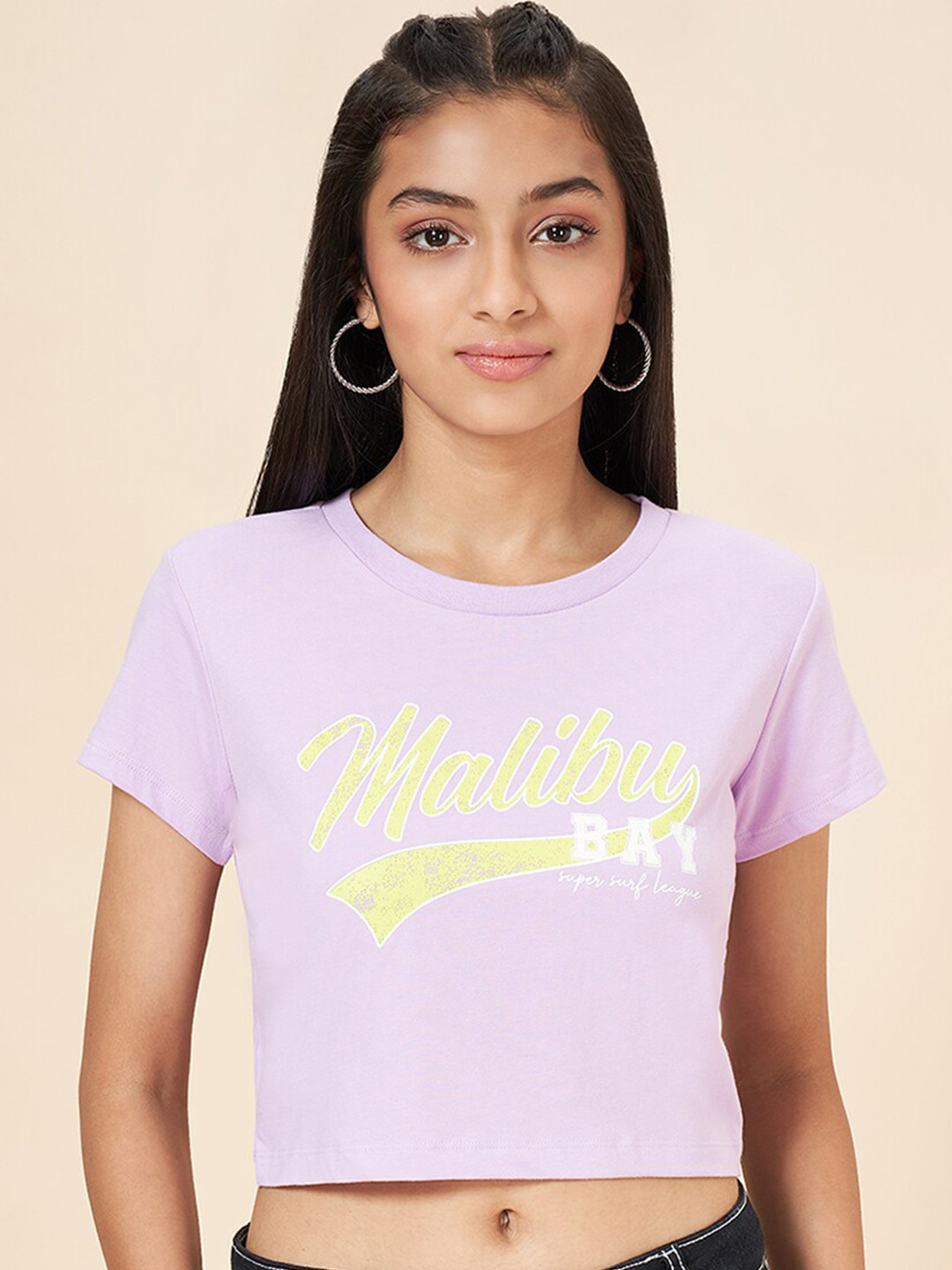 

Coolsters by Pantaloons Girls Boxy Fit Typography Printed Crop T-shirt, Lavender