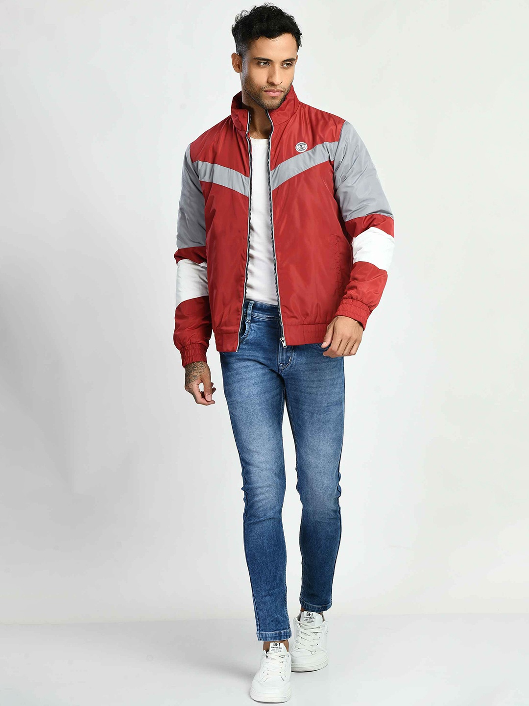 

SQUIREHOOD Colourblocked Bomber Jacket, Maroon
