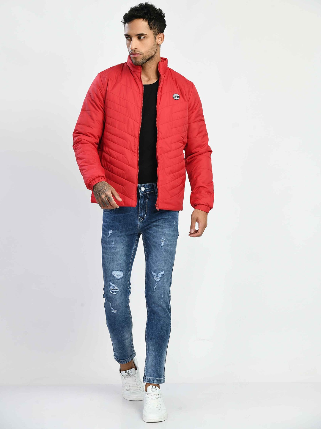 

SQUIREHOOD Stand Collar Padded Jacket, Red