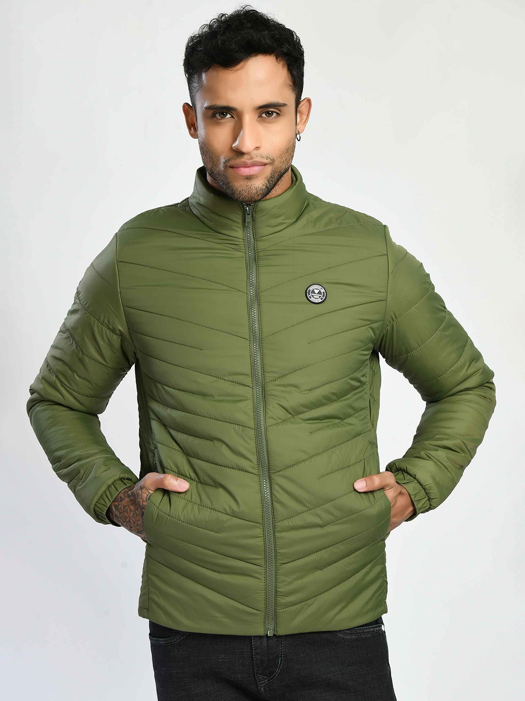 

SQUIREHOOD Stand Collar Padded Jacket, Olive