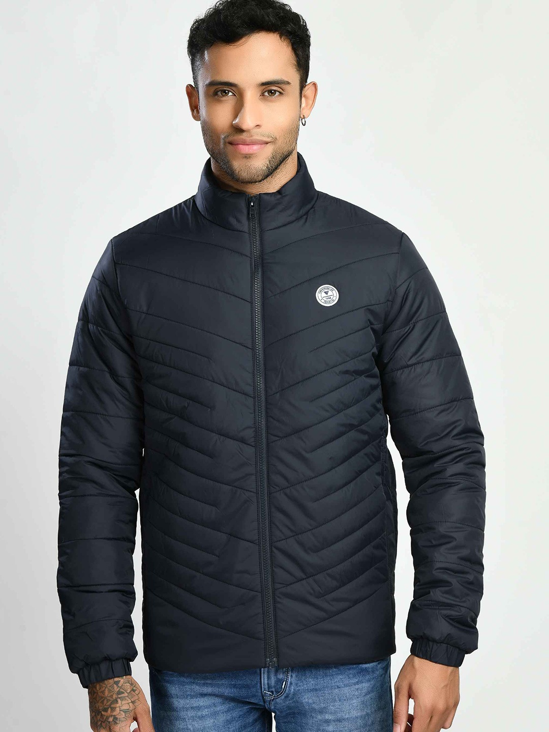 

SQUIREHOOD Mock Collar Puffer Jacket, Navy blue