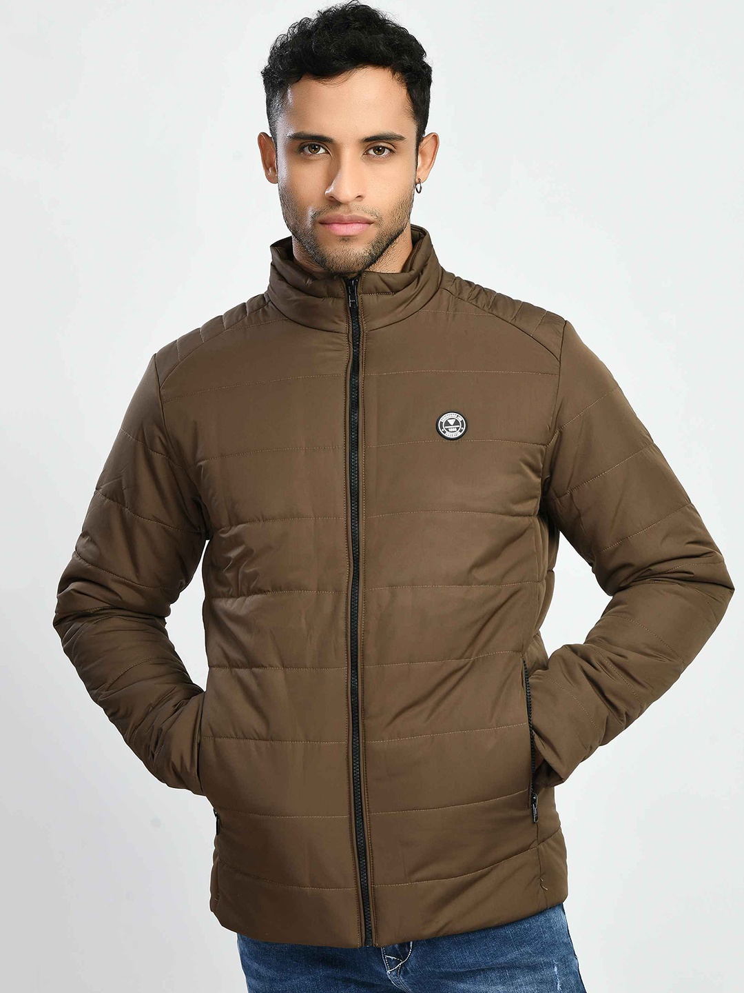 

SQUIREHOOD Stand Collar Cotton Padded Jacket, Coffee brown