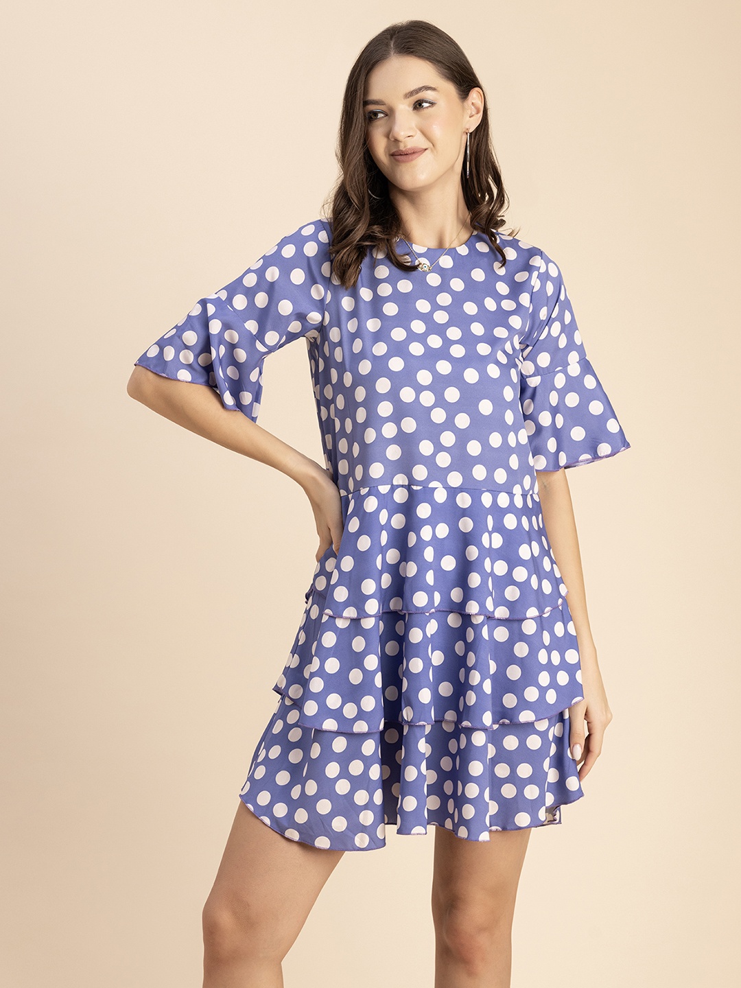 

Moomaya Polka Dot Print Crepe A Line Dress, Lavender