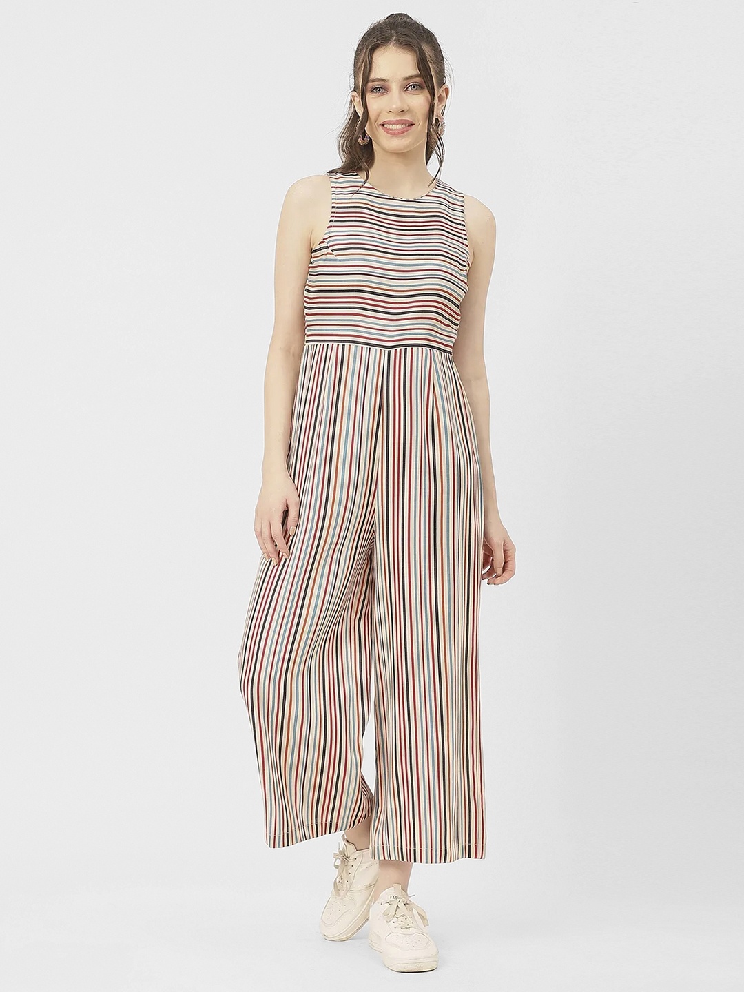 

Moomaya Striped Sleeveless Basic Jumpsuit, Beige