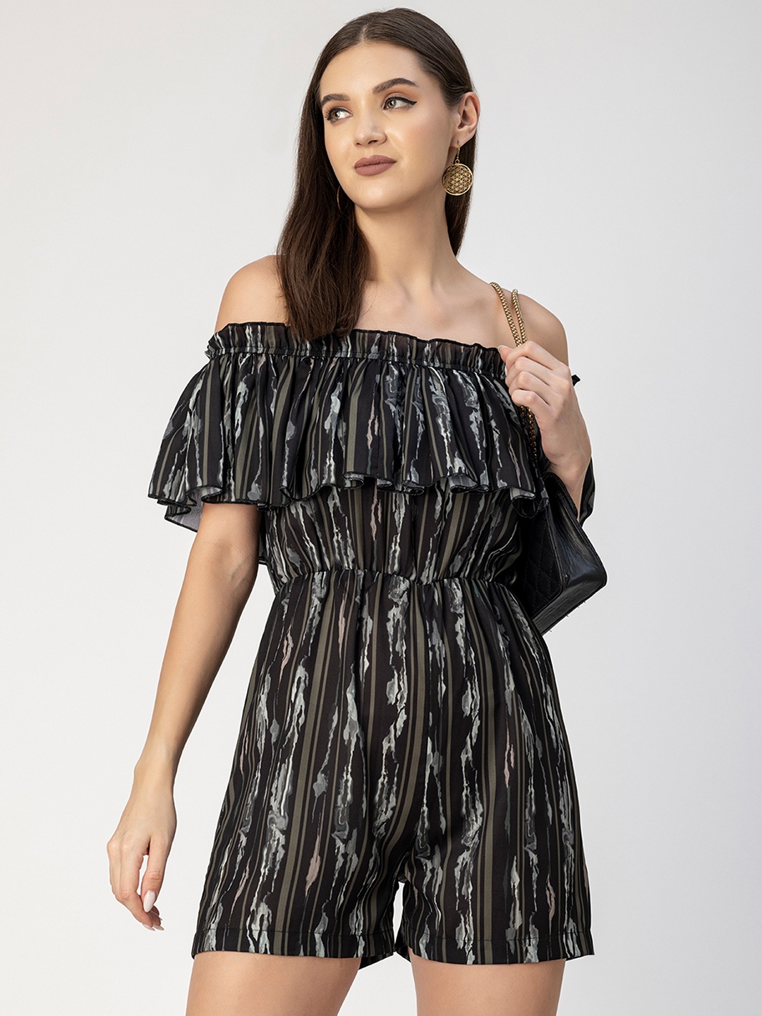 

Moomaya Off-Shoulder Printed Playsuit, Black