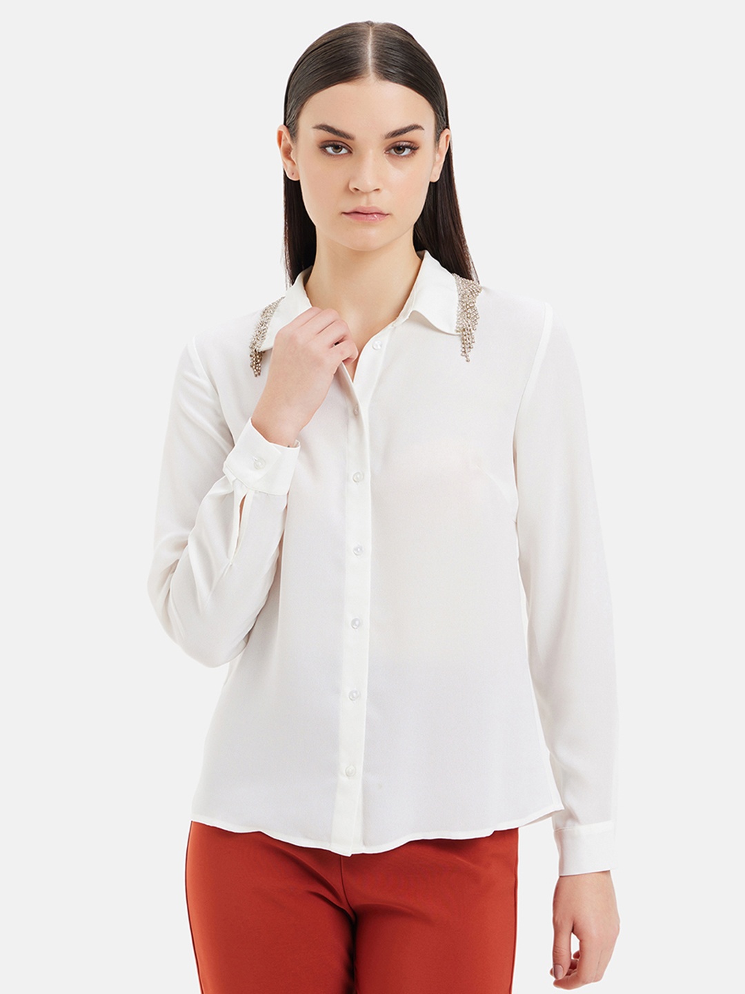 

Kazo Spread Standard Collar Long Sleeves Formal Shirt Opaque Party Shirt, White