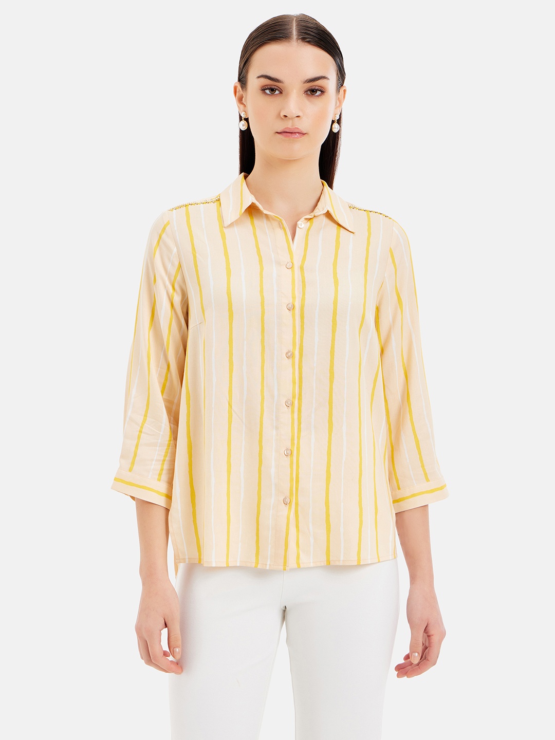 

Kazo Standard Fit Striped Cotton Casual Shirt, Yellow