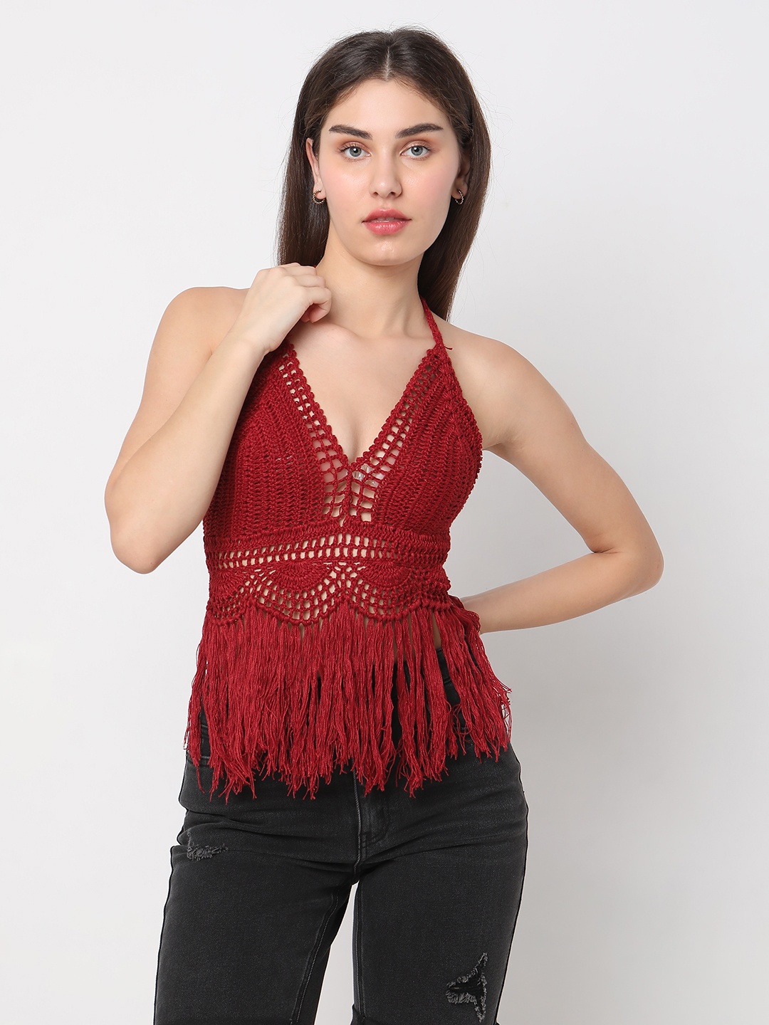 

Smarty Pants Crochet Sleeveless Swim Tops, Maroon