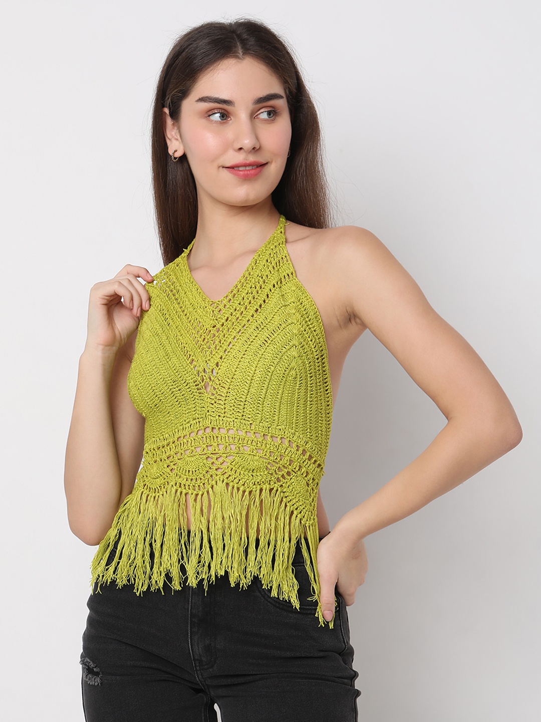 Smarty Pants V-neck Swim Tops, Lime green