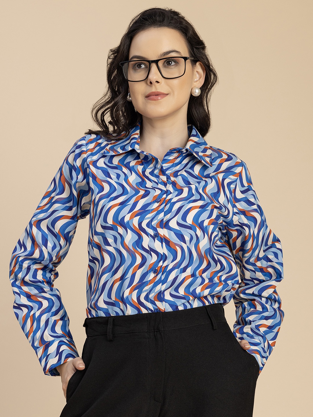 

Moomaya Abstract Printed Cotton Casual Shirt, Blue