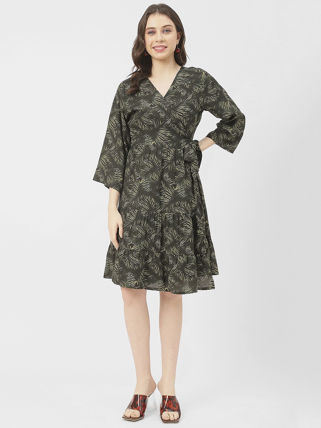 

Moomaya V Neck Wrap Dress, Green