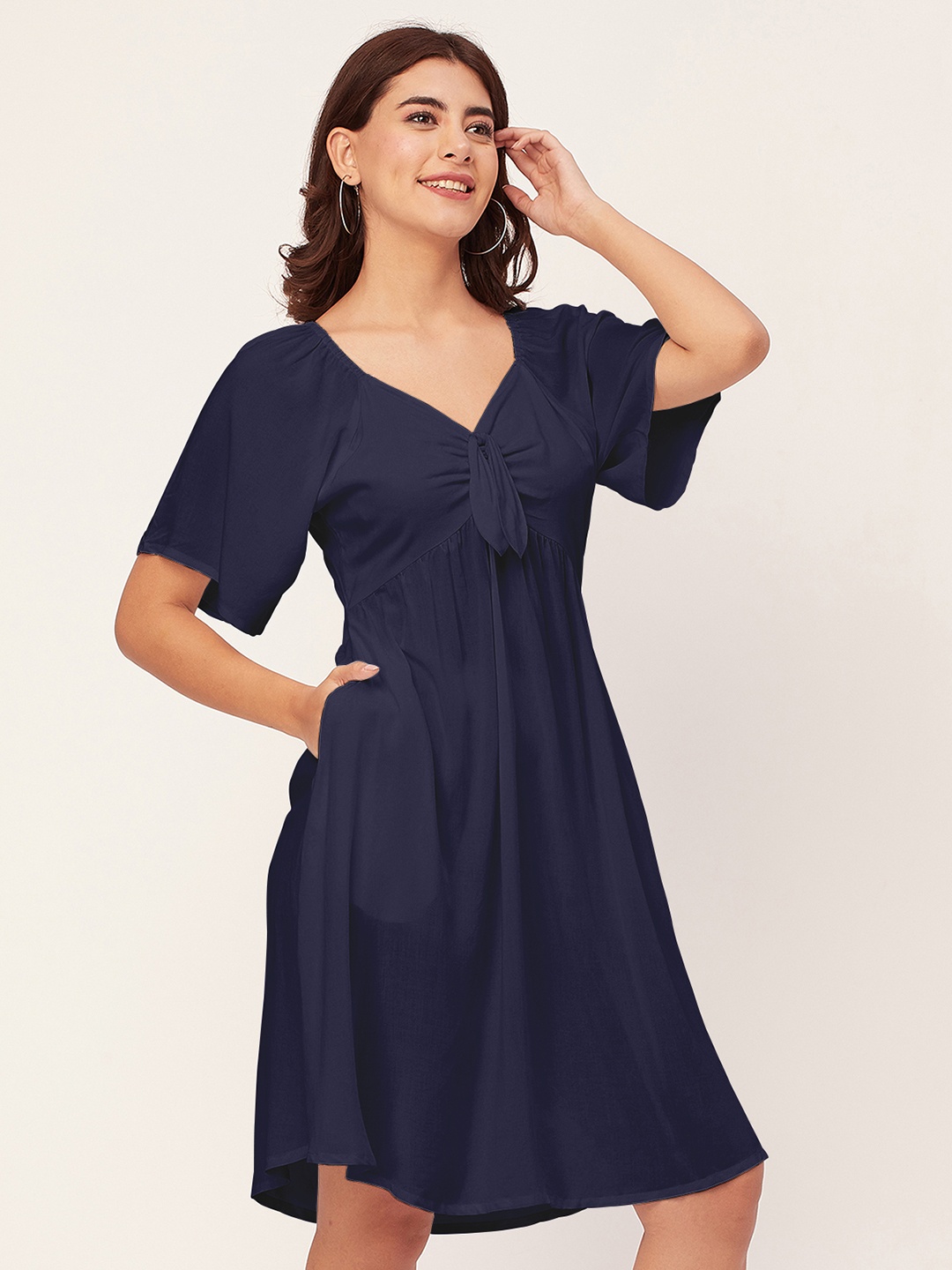 

Moomaya V-Neck Short Sleeves Fit & Flare Dress, Blue