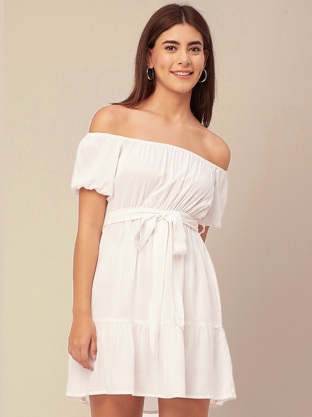 

Moomaya Off-Shoulder Short Sleeves Fit & Flare Dress, White