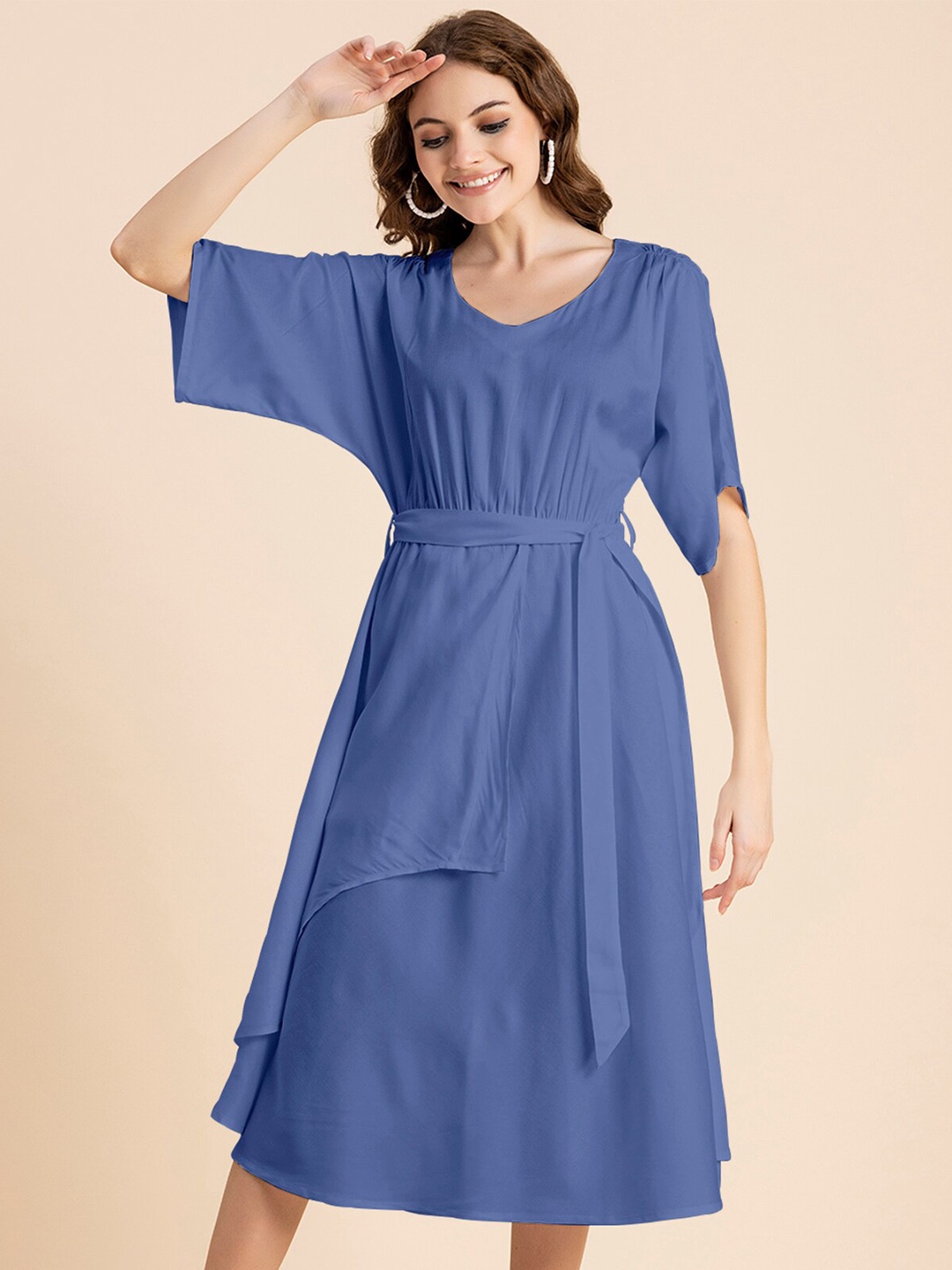 

Moomaya A-Line Extended Sleeves Midi Dress, Blue