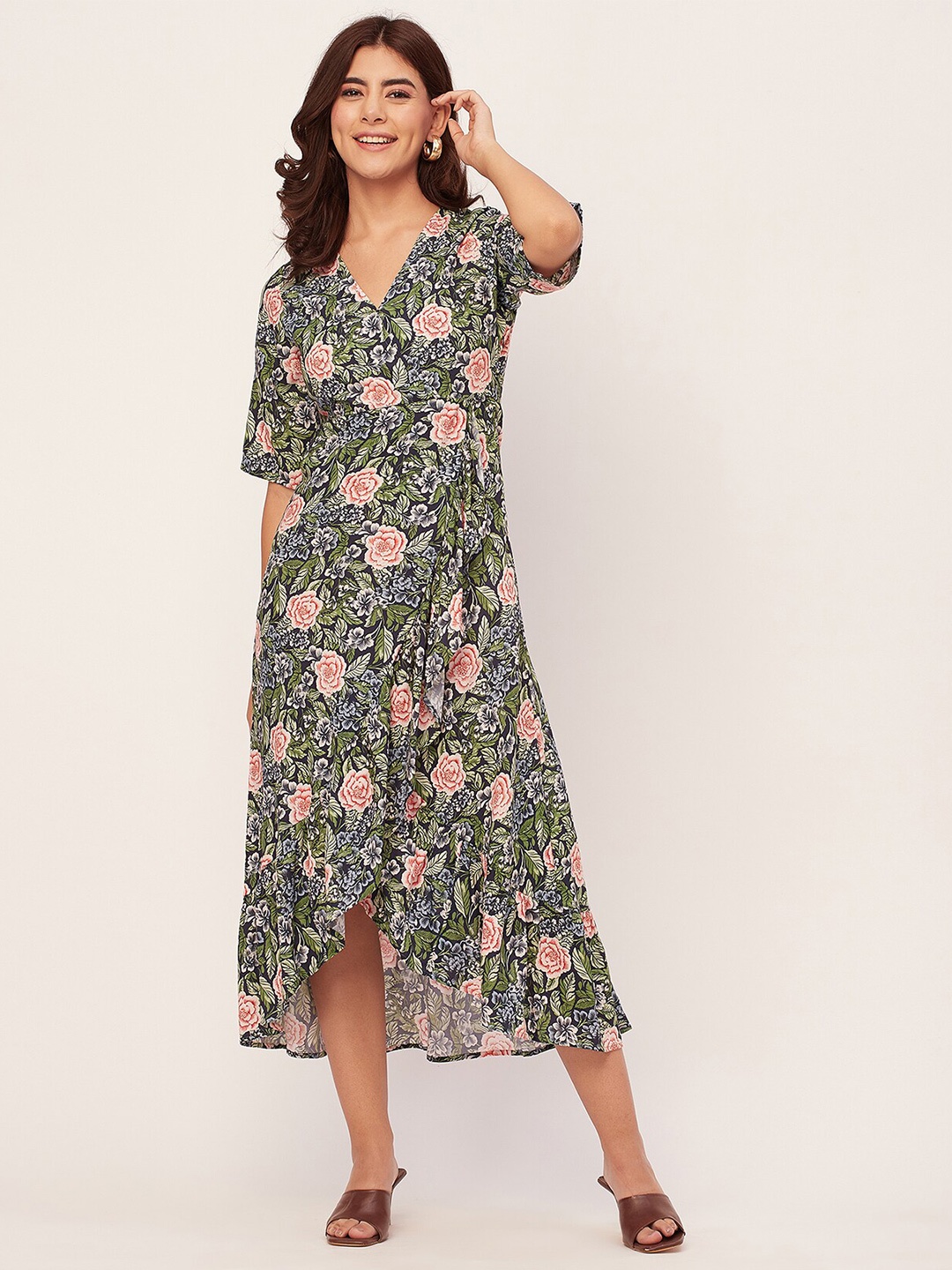 

Moomaya Floral Print Maxi Wrap Dress, Green